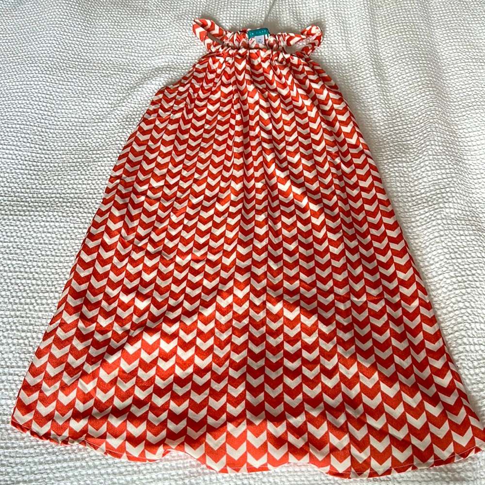 PIM + Larkin Dress - Nantucket Red and off white with bow collar; Size XS